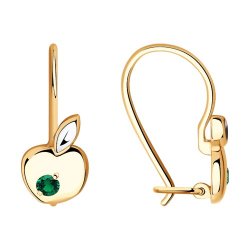 Серьги из золота с алмазной гранью с зелеными фианитами (Арт.025258)
