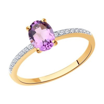 Кольцо золото 585 с аметистом и фианитами «Лавандовый мираж» Соколов (арт.716694)