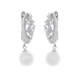 Серьги из серебра с жемчугом и куб. цирконием (Арт.pi-e01393-x-w-ps-x-w)