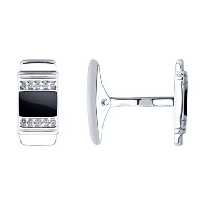 Запонки серебряные с эмалью и фианитами «Черный акцент» Соколов (арт.94160034)