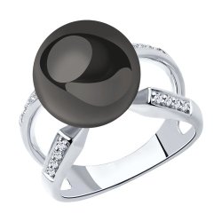 Кольцо из белого золота с бриллиантами и жемчугом (Арт.8010076-3)