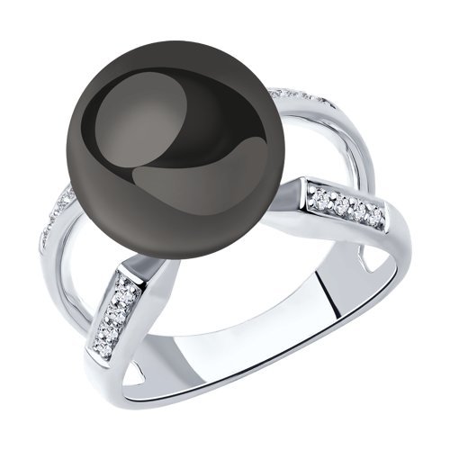 Кольцо из белого золота с бриллиантами и жемчугом (Арт.8010076-3)