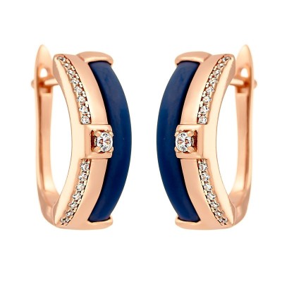 Серьги серебряные с керамикой и фианитами «Полуночный глянец» Fresh Jewelry (арт.TM-E00689-Вl-G-W-X-W)