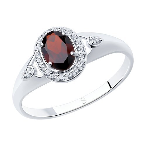 Кольцо из серебра с гранатом и фианитами (Арт.92011546)