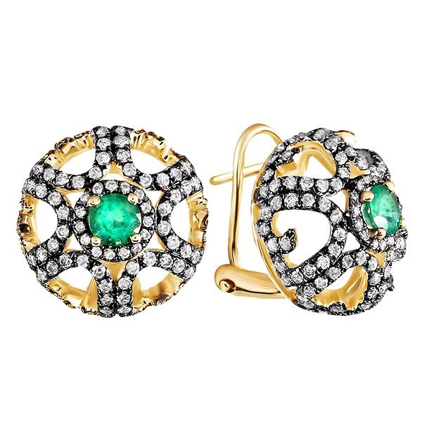 Серьги из золота с бриллиантом и изумрудом (Арт.me33998-br-em-yg_sr_dn_em_yg)