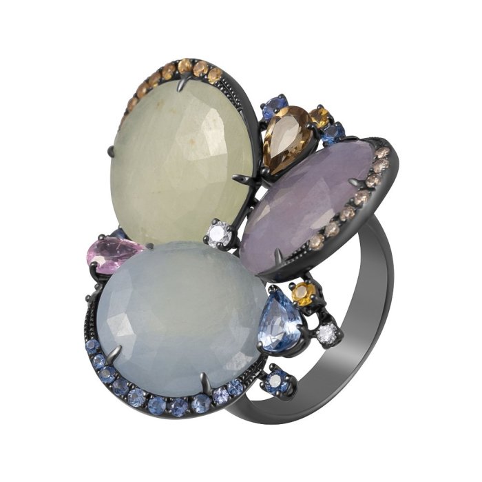 Кольцо из золота с бриллиантом и корундом (Арт.r01404k_ko_dn_sa_sm_cr_blk)