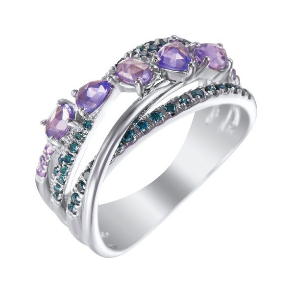 Кольцо из белого золота с бриллиантом и танзанитом (Арт.r13336tz-ben_ko_dl_ta_wg)