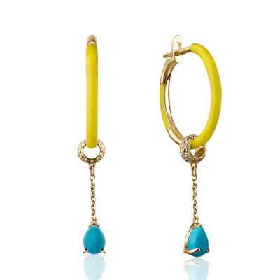 Серьги из золота с бирюзой и бриллиантом Русские Самоцветы (Арт.95689)