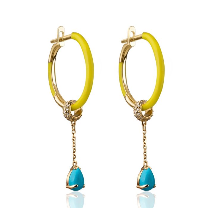 Серьги из золота с бирюзой и бриллиантом Русские Самоцветы (Арт.95689)