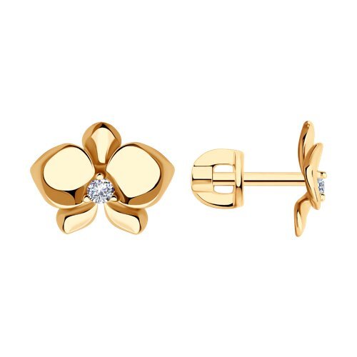 Серьги из золочёного серебра с фианитом «Цветок нежности» Соколов (арт.93-122-01968-2)