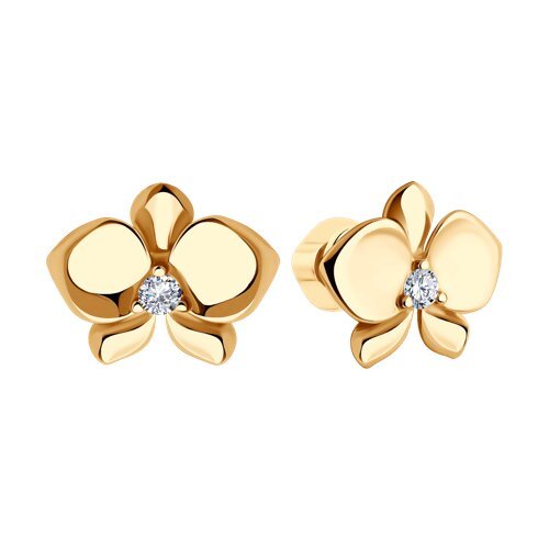 Серьги из золочёного серебра с фианитом «Цветок нежности» Соколов (арт.93-122-01968-2)