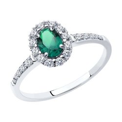 Кольцо из белого золота с бриллиантами и изумрудом (Арт.3010607-3)