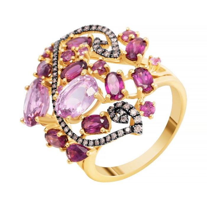 Кольцо из золота с бриллиантом и родолитом (Арт.rg-34289_ygdnpsmc_ko_dn_ps_csp_rh_yg)