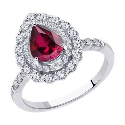 Кольцо из белого золота с бриллиантами и рубином (Арт.4010699-3)