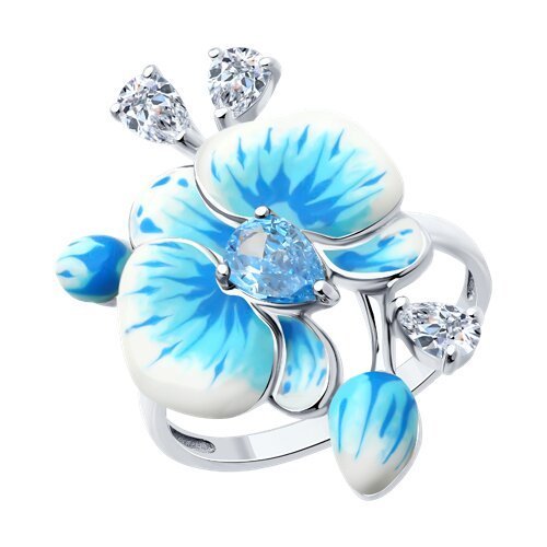 Кольцо из серебра с фианитами и эмалью (Арт.94014145)