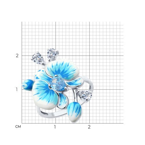 Кольцо из серебра с фианитами и эмалью (Арт.94014145)