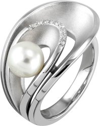 Кольцо из серебра с бриллиантом и жемчугом (Арт.41_83674-6s_54)