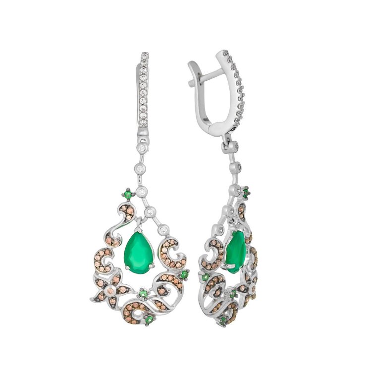 Серьги из серебра с куб. цирконием и ониксом (Арт.as-e01120-x-w-gg-x-w)