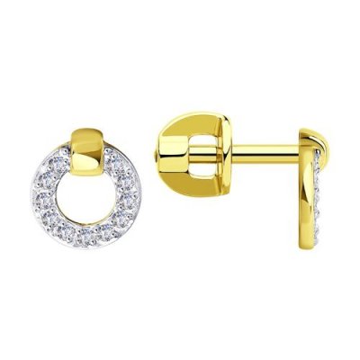 Серьги золотые с фианитами «Искристый круг» Соколов (арт.029200-2)