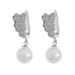 Серьги из серебра с жемчугом и куб. цирконием (Арт.pi-e01395-x-w-ps-x-w)