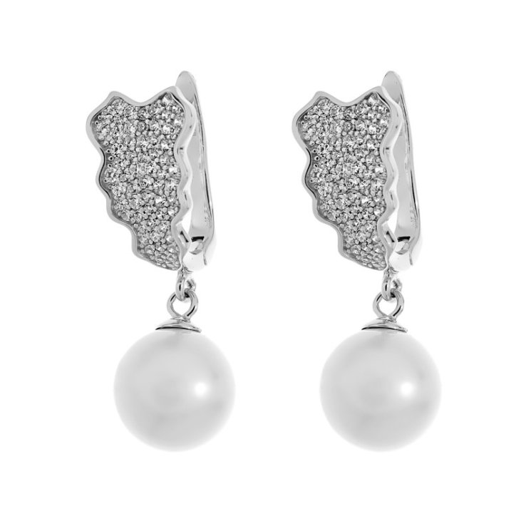 Серьги из серебра с жемчугом и куб. цирконием (Арт.pi-e01395-x-w-ps-x-w)