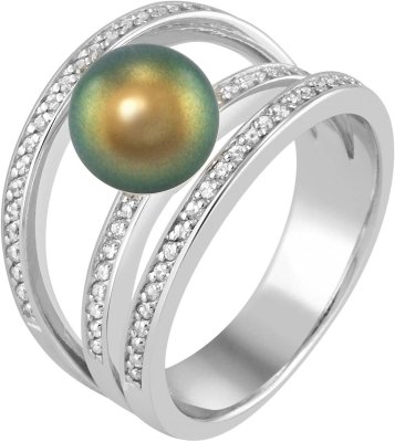 Кольцо из серебра с жемчугом и куб. цирконием (Арт.ahr-2-8-26-s)