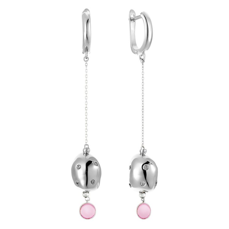 Серьги из серебра с куб. цирконием и ситаллом (Арт.rb-e366-2-x-w-or11-x-w)