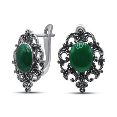 Серьги серебряные с агатом и марказитом «Крылья ночи» MyJewels (арт.220028e-39-182_agat_markazit)