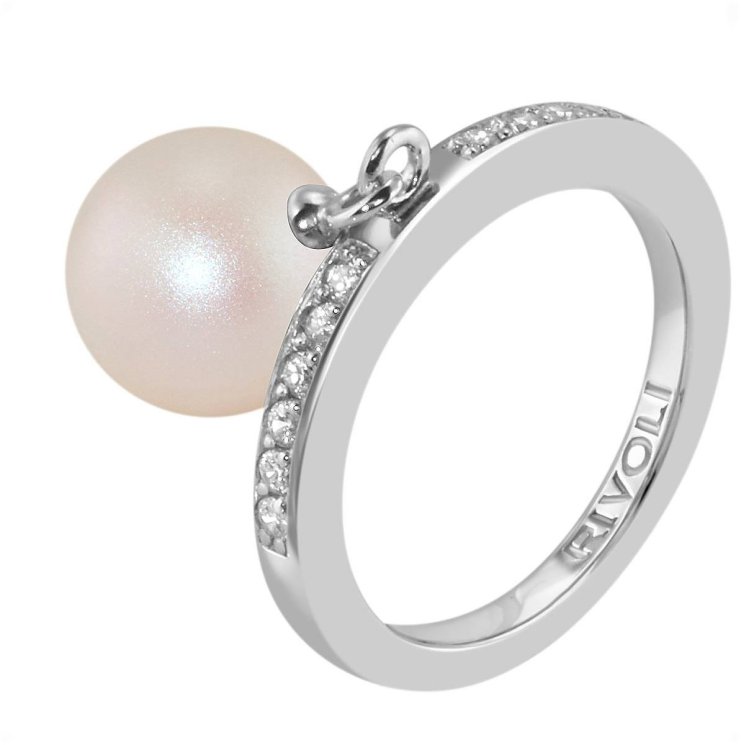 Кольцо из серебра с жемчугом и кристаллом swarovski (Арт.zar-14-10-35-s)