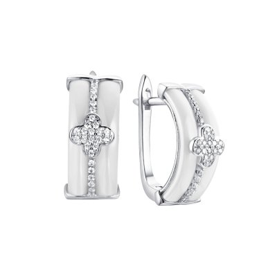 Серьги из серебра с керамикой и фианитом (Арт.tc-e00134-w-w-x-x-w)