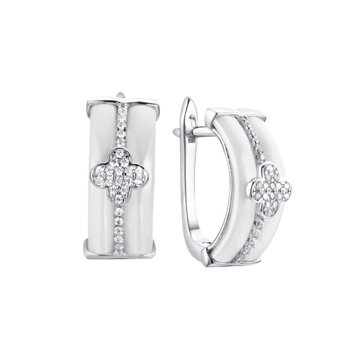 Серьги из серебра с керамикой и фианитом (Арт.tc-e00134-w-w-x-x-w)