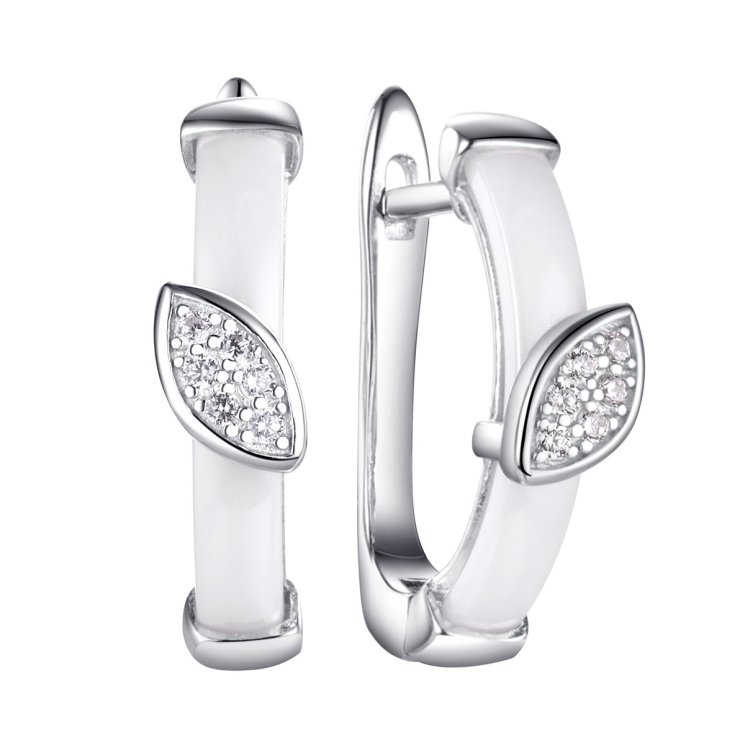 Серьги из серебра с керамикой и фианитом (Арт.tc-e01142-w-w-x-x-w)