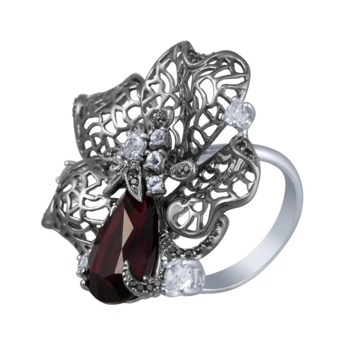 Кольцо из золота с бриллиантом и гранатом (Арт.gr2994-wtbd-w41_ko_db_gr_qz_bw)