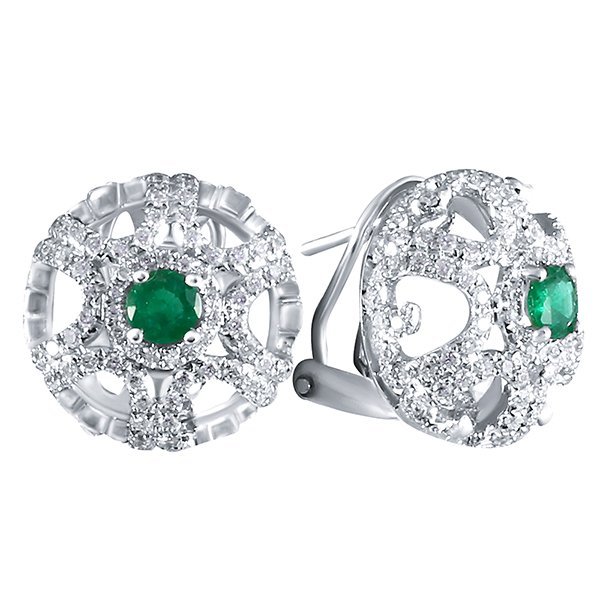 Серьги из белого золота с бриллиантом и изумрудом (Арт.me33998-wd-em_sr_em_wg)
