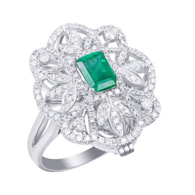 Кольцо из белого золота с бриллиантом и изумрудом (Арт.mr86305-wd-em_ko_em_wg)