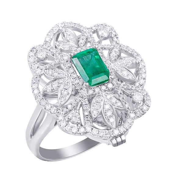 Кольцо из белого золота с бриллиантом и изумрудом (Арт.mr86305-wd-em_ko_em_wg)