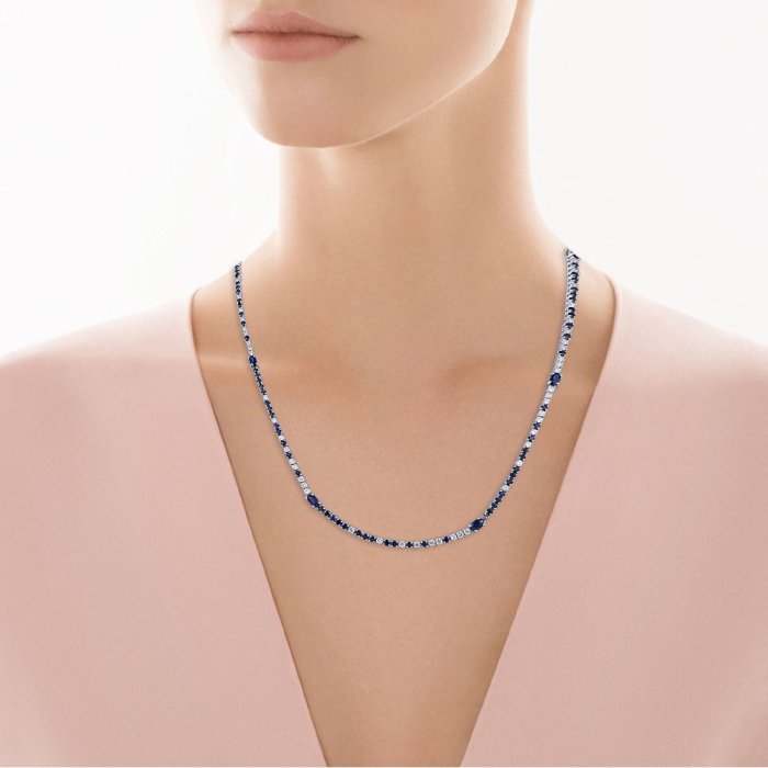 Ожерелье из белого золота с бриллиантом и сапфиром (Арт.n9152_wgdwsa_sa_wg)