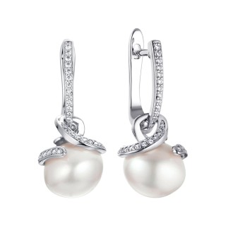 Серьги серебряные с жемчугом и фианитами «Nautilus Grace» Fresh Jewelry (арт.PI-E02458-X-W-PN-X-W)