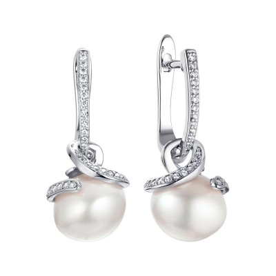 Серьги серебряные с жемчугом и фианитами «Nautilus Grace» Fresh Jewelry (арт.PI-E02458-X-W-PN-X-W)