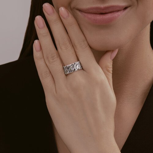 Кольцо из серебра с чернением «Каменная Лава» Соколов (арт.02123)