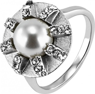 Кольцо стальное с жемчугом и кристаллами Swarovski Daystar Misaki (арт.ms_qcrrdaystarwh-s)