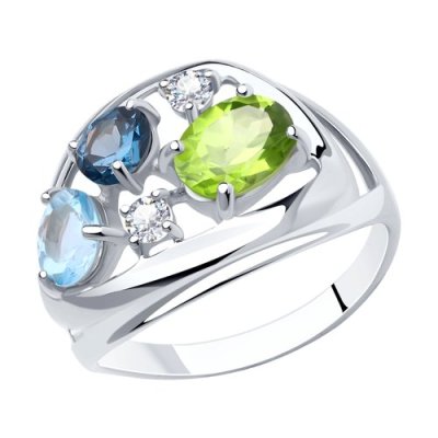Кольцо из серебра с топазом, хризолитом и фианитами «Созвездие цвета» SOKOLOV (арт.00660)