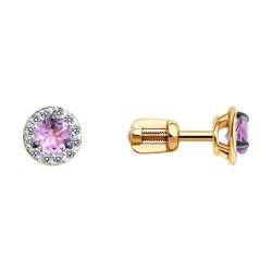 Серьги пусеты золотые пробы 585 с аметистом (Арт.51-322-01744-4)