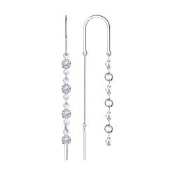 Серьги-цепочки из серебра с фианитами (Арт.94020804)
