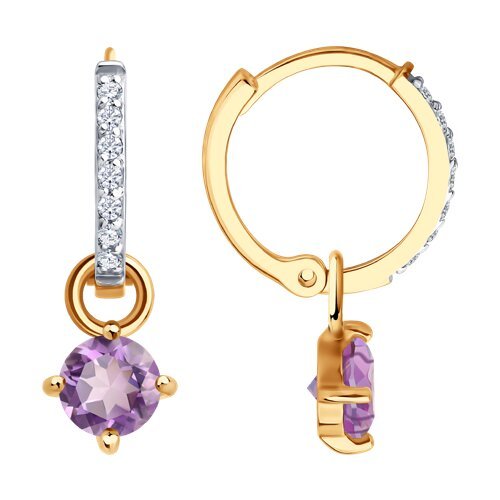 Серьги золотые пробы 585 с аметистом (Арт.729172)