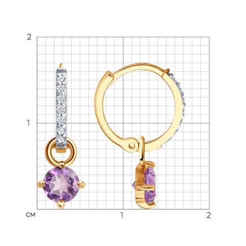 Серьги золотые пробы 585 с аметистом (Арт.729172)