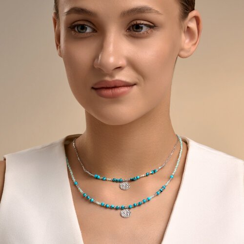 Колье из серебра с амазонитом и бирюзой (Арт.83070075)