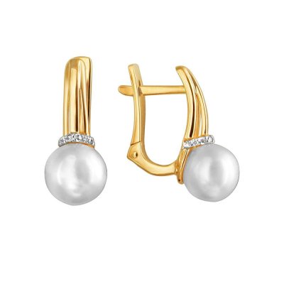 Серьги золотые с жемчугом и фианитами «Classic Charme Pearl» Estet (арт.01С3311856-1)