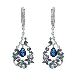 Серьги из серебра с иолитом и куб. цирконием (Арт.as-e01120-x-w-sap-bl-w)
