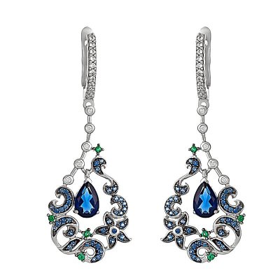 Серьги из серебра с иолитом и куб. цирконием (Арт.as-e01120-x-w-sap-bl-w)